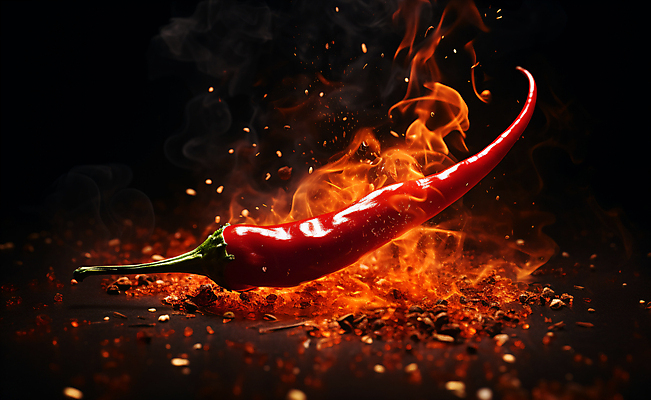 JPG 편집이미지 고추 불 사람없음 빨간색 매움 고춧가루 편집실사 AI포토 AI콘텐츠 자연요소 컬러 채소 맛 가루 CG 파일형식