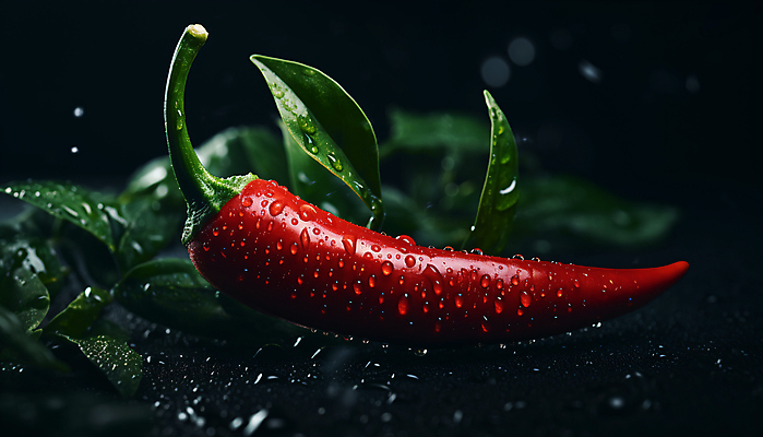 JPG 편집이미지 잎 고추 사람없음 빨간색 물방울 수분 매움 편집실사 AI포토 AI콘텐츠 식물 컬러 채소 맛 CG 파일형식