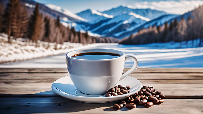 JPG 편집이미지 커피 겨울 풍경 사람없음 원두 눈 커피잔 컵받침 편집실사 AI포토 AI콘텐츠 자연요소 계절 음료 날씨 잔 받침대 CG 파일형식