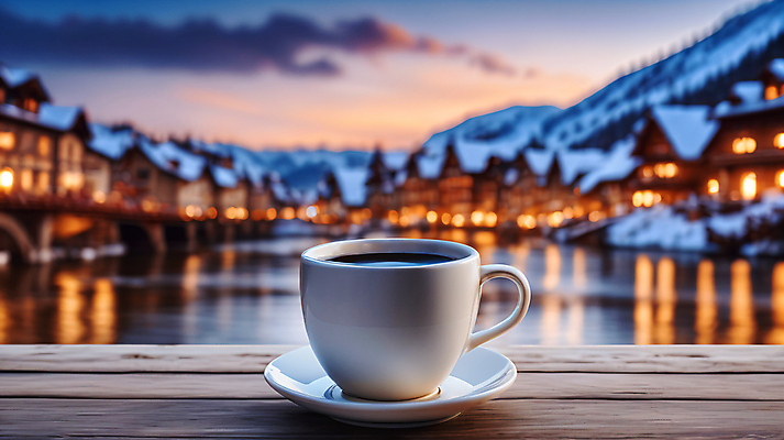 JPG 구름 편집이미지 겨울 탁자 하늘 풍경 사람없음 일몰 눈 커피잔 컵받침 편집실사 AI포토 AI콘텐츠 자연요소 계절 커피 가구 날씨 잔 노을 받침대 CG 파일형식