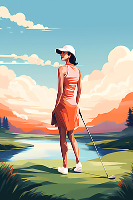 JPG 전신 구름 여자 일러스트 골프장 하늘 한명 풍경 성인 강 골프채 잡기 골퍼 디지털합성 캡모자 성인여자한명만 국내일러스트 AI일러스트 AI콘텐츠 자연요소 모자_잡화 1 골프 스포츠시설 모션 운동선수 골프용품 사람 여자한명만 성인여자만 파일형식
