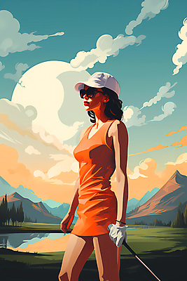 JPG 구름 여자 일러스트 골프장 하늘 산 한명 풍경 상반신 성인 강 선글라스 태양 골프채 잡기 골퍼 디지털합성 캡모자 성인여자한명만 국내일러스트 AI일러스트 AI콘텐츠 자연요소 모자_잡화 1 안경 골프 스포츠시설 모션 운동선수 골프용품 사람 여자한명만 성인여자만 파일형식