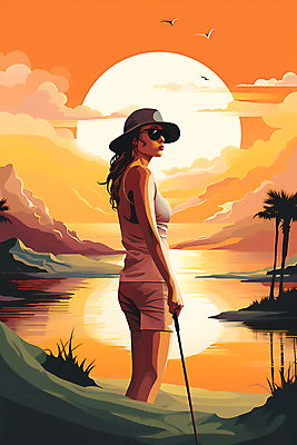 JPG 구름 모자 여자 일러스트 골프장 하늘 산 한명 풍경 상반신 성인 강 선글라스 태양 골프채 잡기 골퍼 디지털합성 성인여자한명만 국내일러스트 AI일러스트 AI콘텐츠 자연요소 1 잡화 안경 골프 스포츠시설 모션 운동선수 골프용품 사람 여자한명만 성인여자만 파일형식