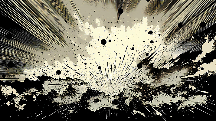 JPG 백그라운드 일러스트 잉크 흑백 사람없음 폭발 디지털합성 코믹 번짐 카툰스타일 효과 국내일러스트 AI일러스트 AI콘텐츠 촬영기법 파일형식