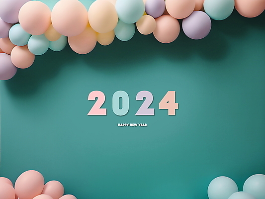 PSD 편집이미지 새해 사람없음 숫자 원형 디지털합성 해피뉴이어 풍선 민트색 파스텔톤 편집소스 2024년 갑진년 이미지편집 도형 문자 컬러 새해인사 연도 파일형식