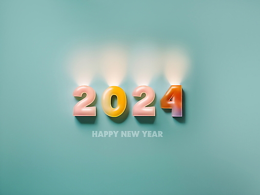 PSD 편집이미지 조명 새해 사람없음 빛 숫자 입체 디지털합성 해피뉴이어 민트색 편집소스 2024년 갑진년 이미지편집 문자 컬러 새해인사 연도 파일형식