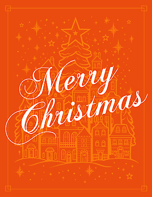 손글씨 영어 별 크리스마스 일러스트 타이포그라피 사람없음 건물 크리스마스트리 주황색 도시 라인아트 국내일러스트 AI파일 자연요소 문자 건축물 기념일 선 컬러 파일형식 벡터