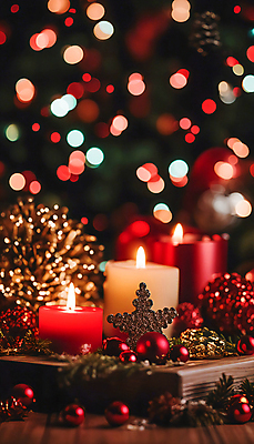 JPG 편집이미지 크리스마스 겨울 초 촛불 눈꽃 사람없음 빨간색 반짝임 크리스마스트리 오브젝트 보케 빛망울 오너먼트 보케백그라운드 편집실사 AI포토 AI콘텐츠 계절 기념일 컬러 백그라운드 크리스마스장식 모션 눈_날씨 빛 CG 파일형식