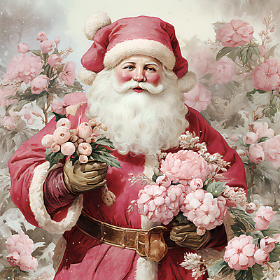 JPG 노년 남자 분홍색 꽃다발 잎 크리스마스 겨울 일러스트 한명 들기 상반신 산타클로스 디지털합성 노인남자한명만 국내일러스트 AI일러스트 AI콘텐츠 식물 1 계절 기념일 꽃 컬러 모션 사람 성인 남자한명만 노인남자만 파일형식