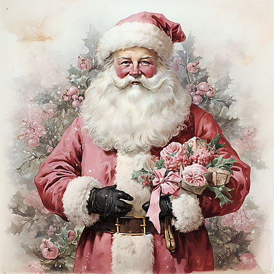 JPG 노년 남자 리본 분홍색 꽃다발 잎 크리스마스 겨울 일러스트 한명 상반신 산타클로스 디지털합성 노인남자한명만 국내일러스트 AI일러스트 AI콘텐츠 식물 1 계절 기념일 꽃 컬러 사람 성인 남자한명만 노인남자만 파일형식