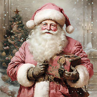 JPG 노년 남자 분홍색 크리스마스 겨울 일러스트 한명 들기 상반신 선물상자 크리스마스트리 산타클로스 디지털합성 노인남자한명만 국내일러스트 AI일러스트 AI콘텐츠 1 계절 기념일 컬러 모션 선물 사람 성인 상자 남자한명만 노인남자만 파일형식