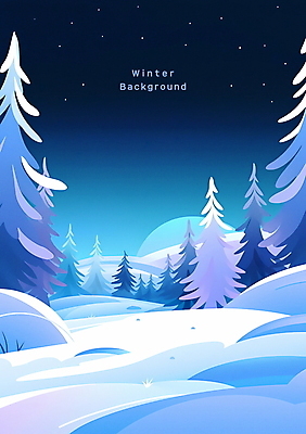 PSD 나무 포스터 백그라운드 일러스트 밤하늘 풍경 사람없음 설원 야간 남색 겨울풍경 국내일러스트 자연요소 식물 컬러 겨울 하늘 눈_날씨 파일형식