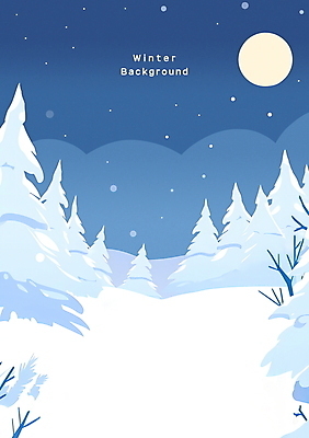 PSD 나무 포스터 백그라운드 일러스트 밤하늘 풍경 사람없음 파란색 달 흰색 눈 겨울풍경 눈덮임 국내일러스트 자연요소 식물 컬러 컨셉 겨울 하늘 날씨 야간 파일형식