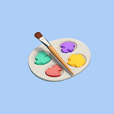 PSD 아이콘 교육 학용품 미술 사람없음 3D아이콘 3D 물감 붓 팔레트 문화예술 문구용품 미술도구 디지털합성 파일형식
