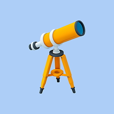 PSD 아이콘 교육 과학 사람없음 3D아이콘 노란색 3D 천체망원경 컬러 망원경 디지털합성 파일형식