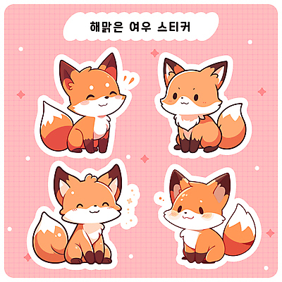 분홍색 스티커 여러마리 일러스트 미소 사람없음 반짝임 세트 귀여움 다이어리 여우캐릭터 다꾸 아기자기 국내일러스트 AI파일 컬러 동물캐릭터 다수 컨셉 모션 표정 사무용품 여우 신조어 약어 파일형식 벡터