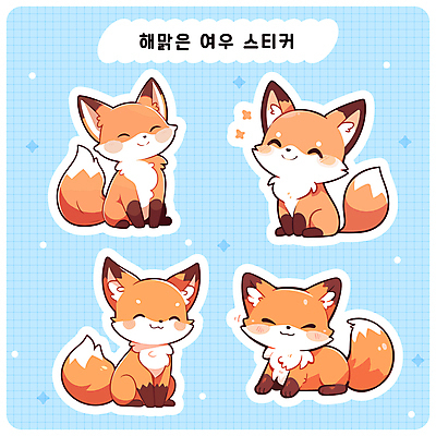 하늘색 스티커 여러마리 일러스트 미소 사람없음 반짝임 세트 귀여움 다이어리 여우캐릭터 다꾸 아기자기 국내일러스트 AI파일 동물캐릭터 다수 컨셉 모션 표정 파란색 사무용품 여우 신조어 약어 파일형식 벡터