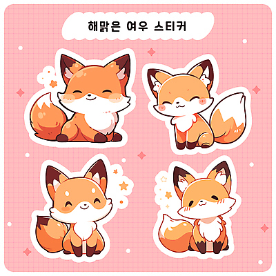 분홍색 스티커 여러마리 일러스트 미소 사람없음 반짝임 세트 귀여움 다이어리 여우캐릭터 다꾸 아기자기 국내일러스트 AI파일 컬러 동물캐릭터 다수 컨셉 모션 표정 사무용품 여우 신조어 약어 파일형식 벡터