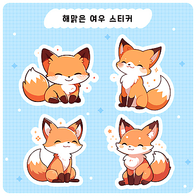 하늘색 스티커 여러마리 일러스트 미소 사람없음 반짝임 세트 귀여움 다이어리 여우캐릭터 다꾸 아기자기 국내일러스트 AI파일 동물캐릭터 다수 컨셉 모션 표정 파란색 사무용품 여우 신조어 약어 파일형식 벡터