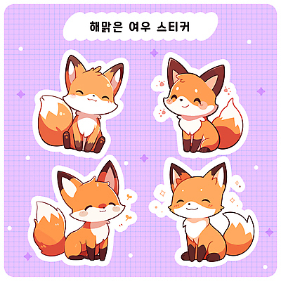 스티커 여러마리 일러스트 미소 사람없음 반짝임 세트 새싹 귀여움 다이어리 보라색 여우캐릭터 다꾸 아기자기 국내일러스트 AI파일 식물 컬러 동물캐릭터 다수 컨셉 모션 표정 사무용품 여우 신조어 약어 파일형식 벡터
