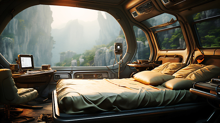 JPG 나무 편집이미지 의자 침구 상상 미래 실내 풍경 사람없음 인테리어 기계 공간 침대 돌산 스마트 디지털합성 미래도시 창밖 스마트홈 편집실사 AI컴퓨터그래픽 AI콘텐츠 식물 디자인 가구 컨셉 창문 산 내부 도시 CG 파일형식 AI_인공지능