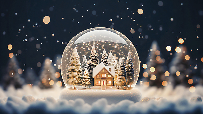 JPG 나무 편집이미지 크리스마스 겨울 주택 사람없음 크리스마스트리 눈 보케 스노글로브 편집실사 AI포토 AI콘텐츠 자연요소 식물 계절 기념일 날씨 건물 장식 CG 파일형식