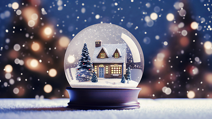 JPG 나무 편집이미지 크리스마스 겨울 주택 사람없음 크리스마스트리 눈 보케 스노글로브 눈내림 편집실사 AI포토 AI콘텐츠 자연요소 식물 계절 기념일 날씨 눈_날씨 건물 장식 CG 파일형식