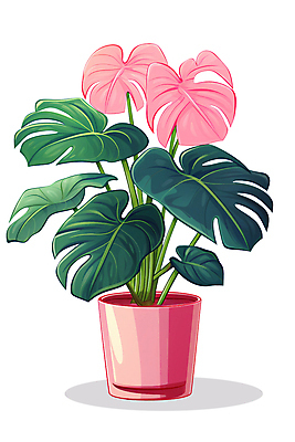 PSD 식물 화분 분홍색 일러스트 자연 사람없음 초록색 공기정화 몬스테라 공기정화식물 국내일러스트 컬러 생태계 정화 파일형식