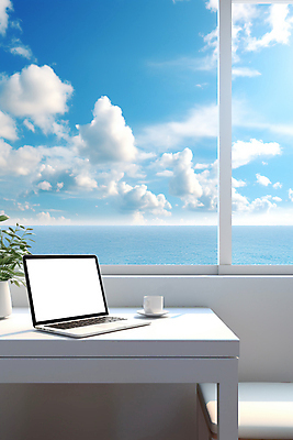 JPG 구름 편집이미지 바다 하늘 휴가 휴식 사람없음 컵 노트북 업무 창가 디지털노마드 워라밸 워케이션 편집실사 AI포토 AI콘텐츠 자연요소 식기 컨셉 비즈니스 창문 정보기술 전자제품 작업 CG 신조어 파일형식