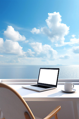 JPG 구름 편집이미지 바다 의자 탁자 하늘 휴가 휴식 사람없음 컵 노트북 업무 디지털노마드 워라밸 워케이션 편집실사 AI포토 AI콘텐츠 자연요소 식기 가구 컨셉 비즈니스 정보기술 전자제품 작업 CG 신조어 파일형식