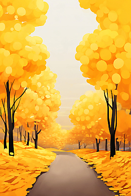 JPG 구름 길 백그라운드 낙엽 일러스트 하늘 풍경 사람없음 노란색 가을 은행잎 은행나무 국내일러스트 AI일러스트 AI콘텐츠 자연요소 나무 계절 컬러 잎 파일형식