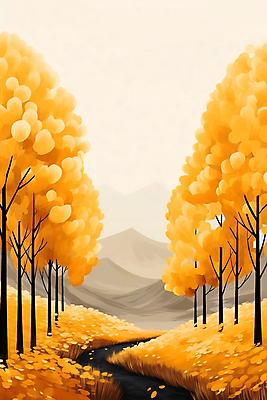JPG 길 백그라운드 낙엽 일러스트 하늘 산 갈대 풍경 사람없음 노란색 가을 은행잎 은행나무 국내일러스트 AI일러스트 AI콘텐츠 나무 식물 계절 컬러 잎 파일형식
