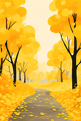 JPG 길 백그라운드 낙엽 일러스트 하늘 풍경 사람없음 노란색 가을 은행잎 은행나무 국내일러스트 AI일러스트 AI콘텐츠 나무 계절 컬러 잎 파일형식