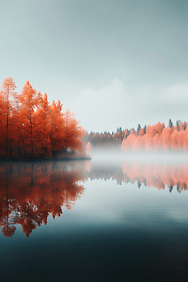 JPG 나무 편집이미지 호수 자연 산 풍경 사람없음 물 반사 가을 숲 디지털합성 편집실사 AI포토 AI콘텐츠 자연요소 식물 계절 CG 생태계 파일형식