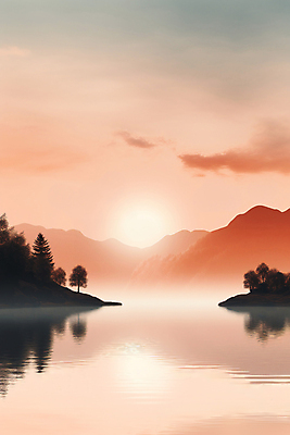 JPG 나무 편집이미지 호수 자연 산 풍경 사람없음 물 반사 노을 숲 디지털합성 편집실사 AI포토 AI콘텐츠 자연요소 식물 CG 생태계 파일형식