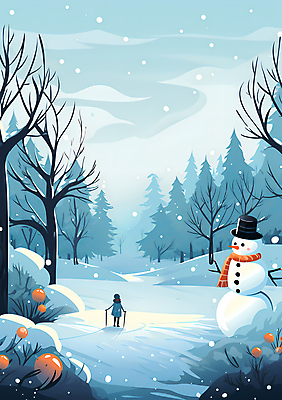 JPG 전신 나무 어린이 백그라운드 겨울 일러스트 자연 눈사람 하늘 한명 사람 풍경 눈 숲 눈내림 어린이만 국내일러스트 AI일러스트 AI콘텐츠 자연요소 식물 1 계절 날씨 눈_날씨 생태계 파일형식