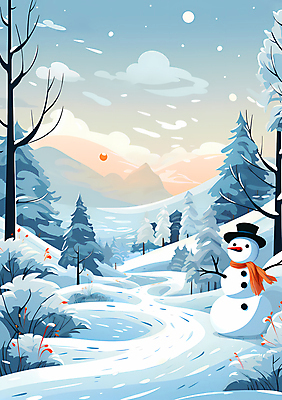 JPG 나무 구름 백그라운드 겨울 일러스트 자연 눈사람 하늘 풍경 사람없음 눈 숲 눈내림 국내일러스트 AI일러스트 AI콘텐츠 자연요소 식물 계절 날씨 눈_날씨 생태계 파일형식
