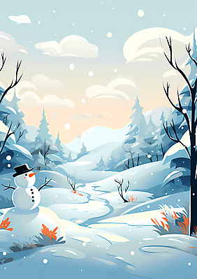 JPG 나무 구름 백그라운드 겨울 일러스트 자연 눈사람 하늘 풍경 사람없음 눈 숲 눈내림 국내일러스트 AI일러스트 AI콘텐츠 자연요소 식물 계절 날씨 눈_날씨 생태계 파일형식