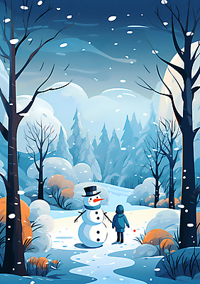 JPG 전신 나무 구름 어린이 백그라운드 겨울 일러스트 자연 눈사람 하늘 한명 사람 풍경 눈 숲 눈내림 어린이만 국내일러스트 AI일러스트 AI콘텐츠 자연요소 식물 1 계절 날씨 눈_날씨 생태계 파일형식