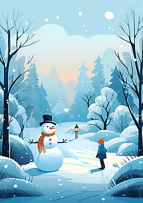 JPG 전신 나무 어린이 백그라운드 겨울 일러스트 자연 눈사람 하늘 한명 사람 풍경 눈 숲 눈내림 어린이만 국내일러스트 AI일러스트 AI콘텐츠 자연요소 식물 1 계절 날씨 눈_날씨 생태계 파일형식