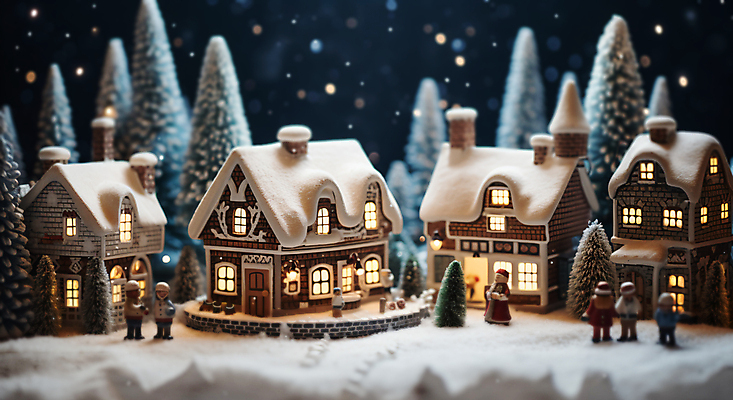 JPG 나무 편집이미지 겨울 주택 풍경 사람없음 빛 마을 미니어처 눈내림 진저쿠키 편집실사 AI포토 AI콘텐츠 식물 계절 눈_날씨 건물 모형 쿠키 CG 파일형식