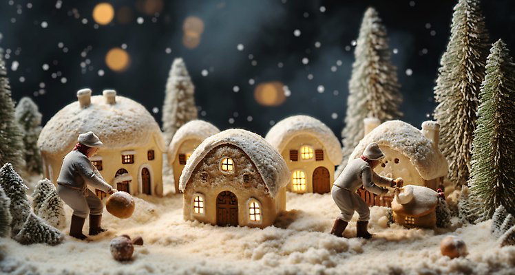 JPG 나무 편집이미지 겨울 주택 풍경 사람없음 빛 마을 미니어처 눈내림 진저쿠키 편집실사 AI포토 AI콘텐츠 식물 계절 눈_날씨 건물 모형 쿠키 CG 파일형식