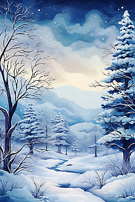 JPG 나무 구름 백그라운드 겨울 일러스트 자연 하늘 풍경 사람없음 파란색 설원 야간 숲속 눈덮임 국내일러스트 AI일러스트 AI콘텐츠 자연요소 식물 계절 컬러 컨셉 눈_날씨 숲 생태계 파일형식