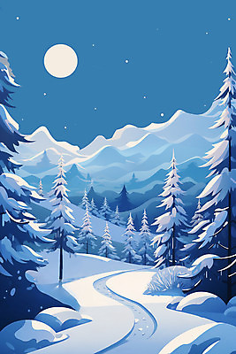JPG 나무 백그라운드 겨울 일러스트 자연 하늘 산 풍경 사람없음 파란색 설원 달 숲 국내일러스트 AI일러스트 AI콘텐츠 자연요소 식물 계절 컬러 눈_날씨 생태계 파일형식