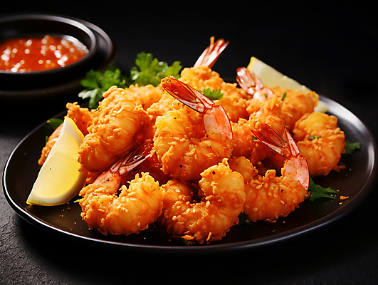 JPG 편집이미지 접시 요리 사람없음 식사 레몬 디지털합성 새우튀김 새우요리 편집실사 AI포토 AI콘텐츠 식기 음식 과일 새우 튀김 CG 파일형식