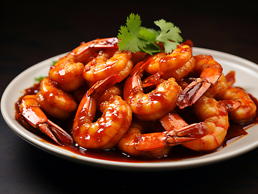 JPG 편집이미지 접시 요리 사람없음 식사 디지털합성 새우요리 칠리새우 편집실사 AI포토 AI콘텐츠 식기 음식 새우 CG 파일형식