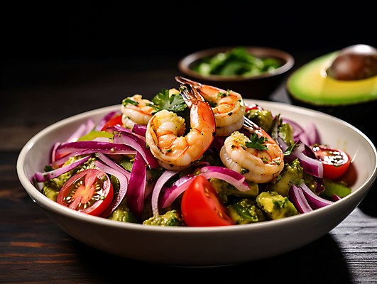 JPG 편집이미지 접시 요리 사람없음 식사 디지털합성 새우요리 아보카도 쉬림프샐러드 편집실사 AI포토 AI콘텐츠 식기 음식 과일 새우 샐러드 CG 파일형식