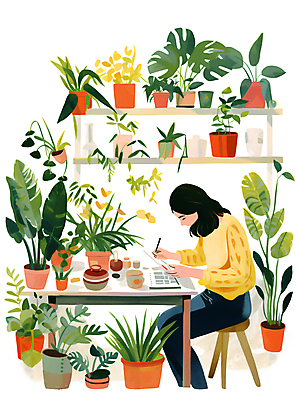 PSD 라이프스타일 여자 화분 잎 의자 일러스트 휴식 선반 한명 앉기 상반신 성인 초록색 풀 그리기 원예 감성 몬스테라 성인여자한명만 플랜테리어 홈가드닝 반려식물 국내일러스트 식물 1 컬러 가구 컨셉 모션 사람 취미 생활 인테리어 여자한명만 성인여자만 파일형식