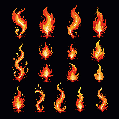 일러스트 불꽃 사람없음 그래픽 빛 세트 주황색 다양 효과 국내일러스트 AI파일 컬러 다수 불 파일형식 벡터