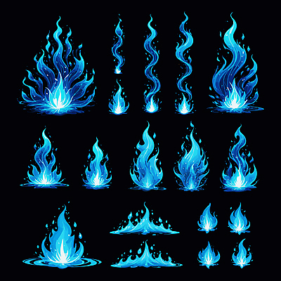 일러스트 불꽃 사람없음 그래픽 파란색 빛 세트 다양 효과 국내일러스트 AI파일 컬러 다수 불 파일형식 벡터